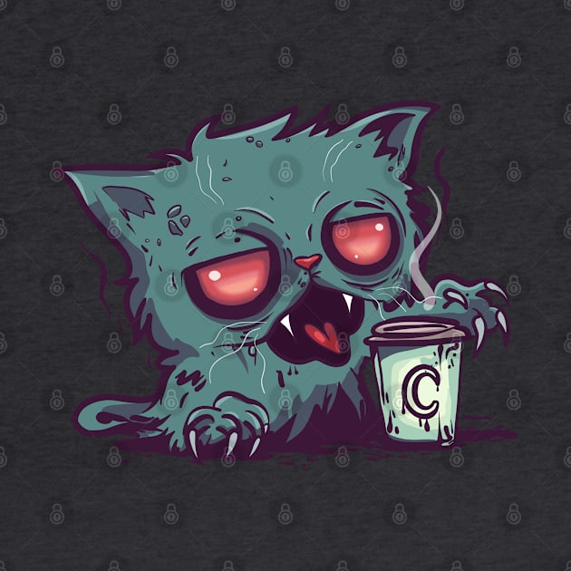 Zombie Coffee Cat by KilkennyCat Art